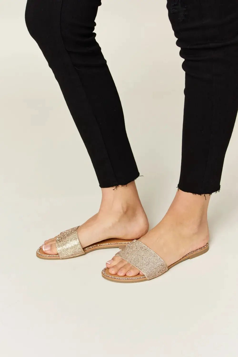 WILD DIVA Rhinestone Open Toe Flat Sandals - Fritsch & Co.