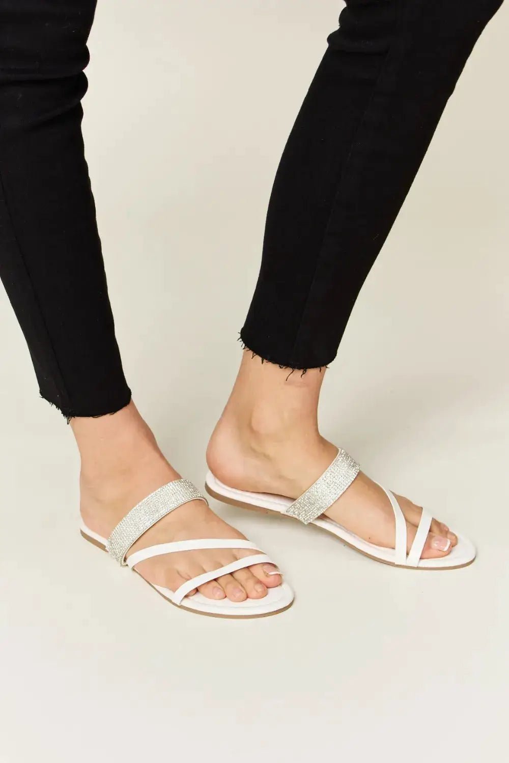 WILD DIVA Rhinestone Strappy Flat Sandals - Fritsch & Co.