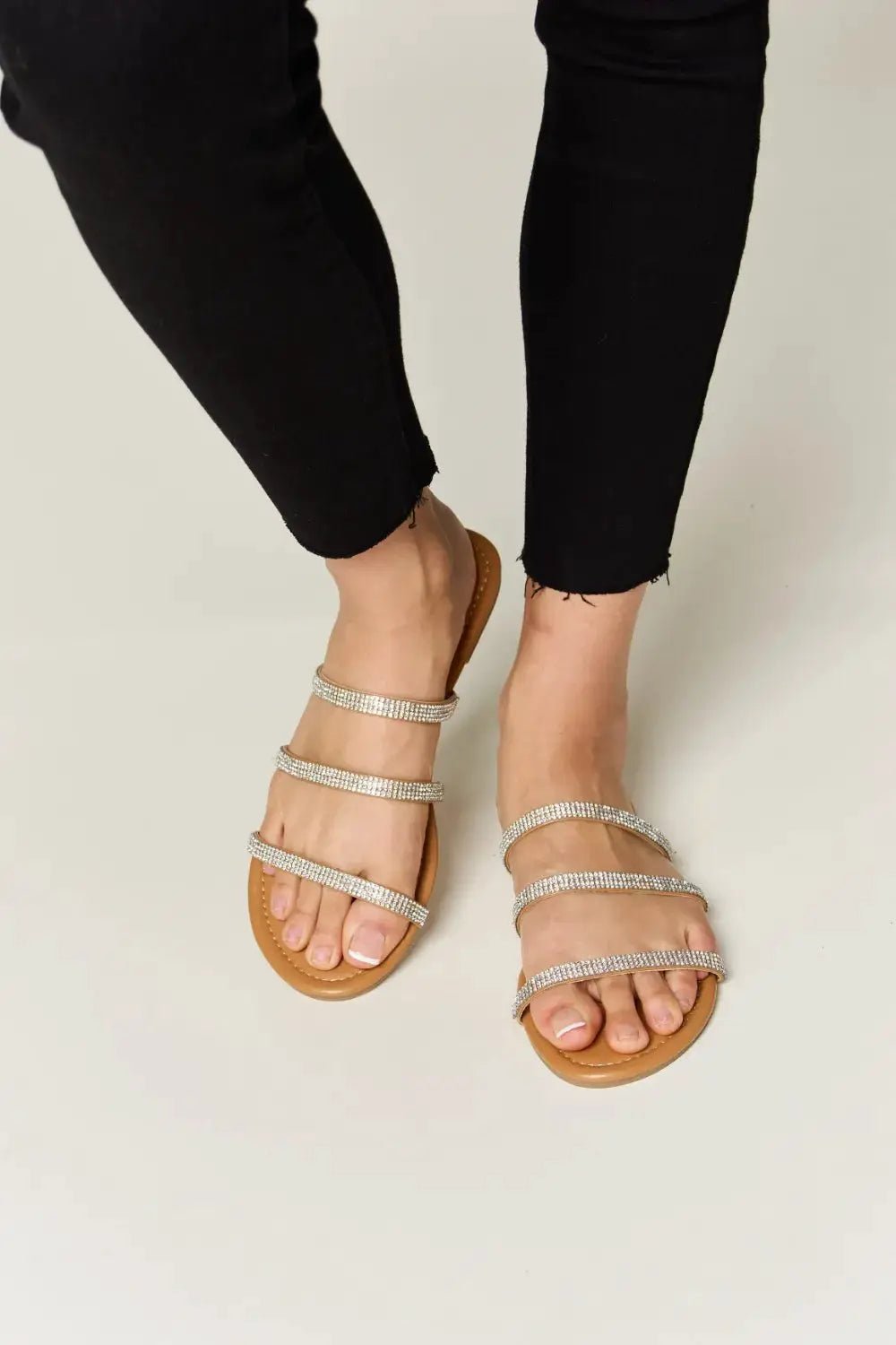 WILD DIVA Rhinestone Three - Strap Flat Sandals - Fritsch & Co.