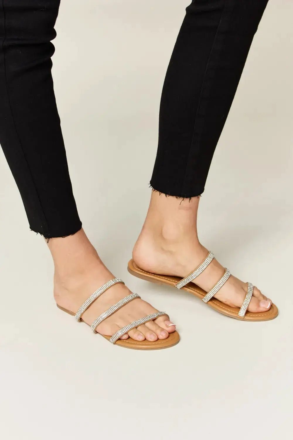 WILD DIVA Rhinestone Three - Strap Flat Sandals - Fritsch & Co.