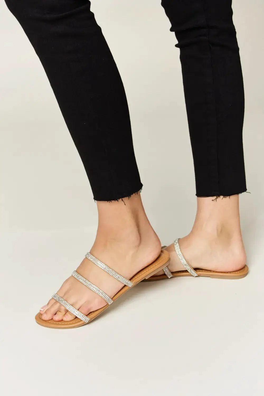 WILD DIVA Rhinestone Three - Strap Flat Sandals - Fritsch & Co.