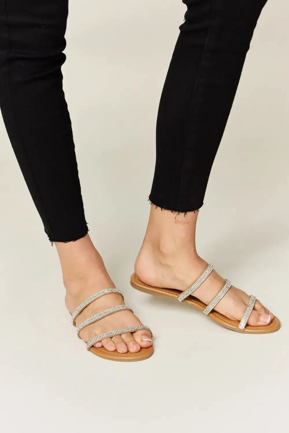 WILD DIVA Rhinestone Three - Strap Flat Sandals - Fritsch & Co.