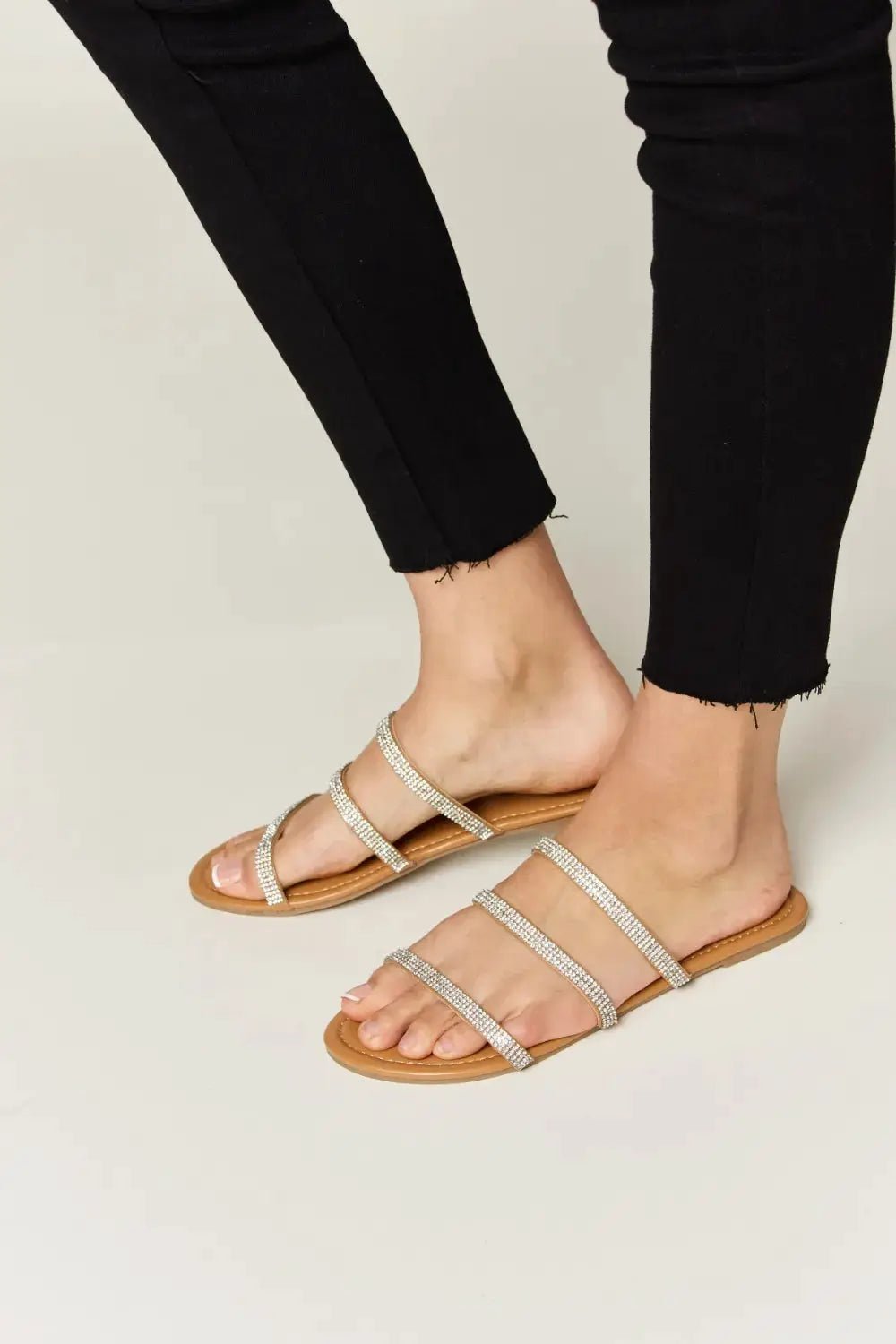 WILD DIVA Rhinestone Three - Strap Flat Sandals - Fritsch & Co.