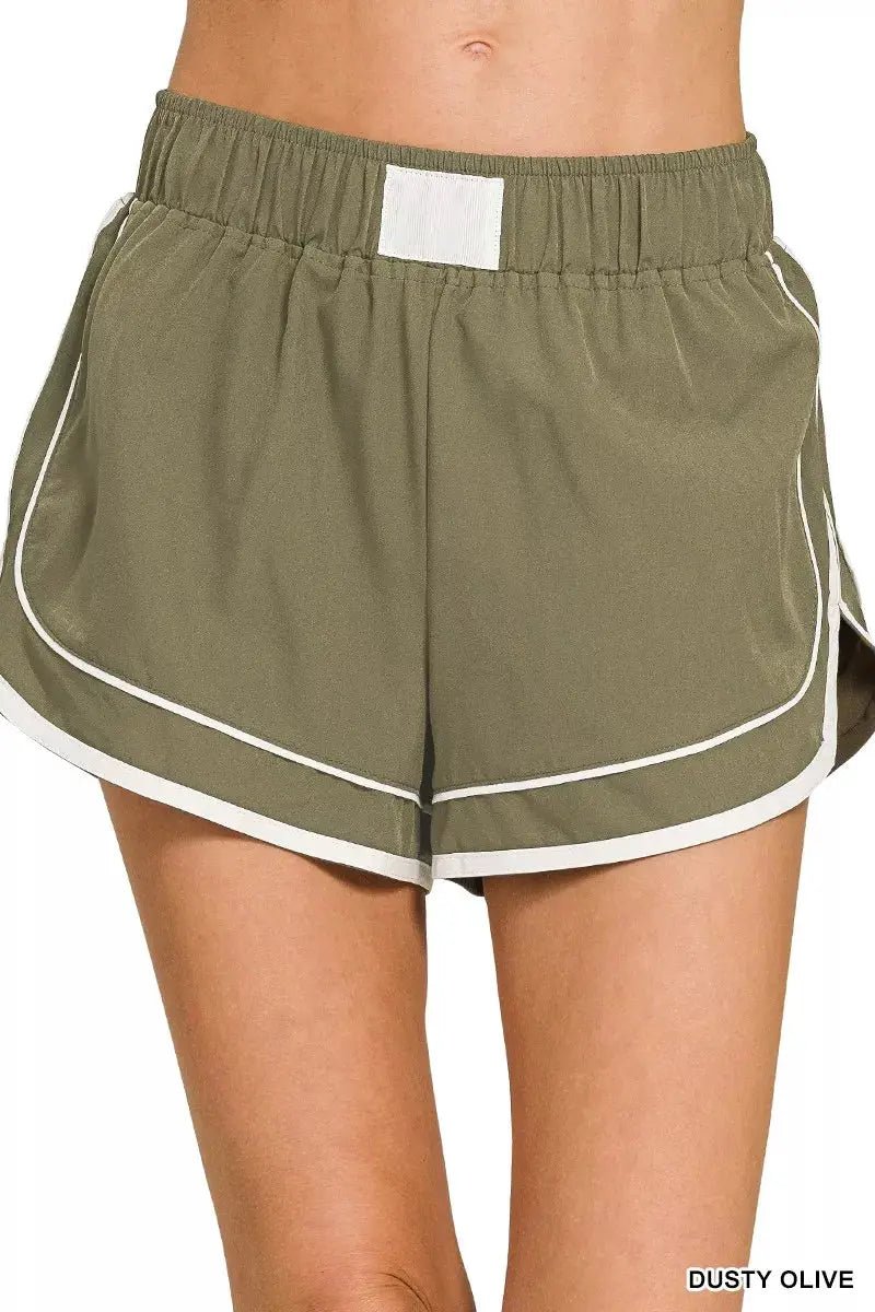Zenana Olive Green Lined Dolphin Shorts For Women Soft Woven Fabric - Fritsch & Co.