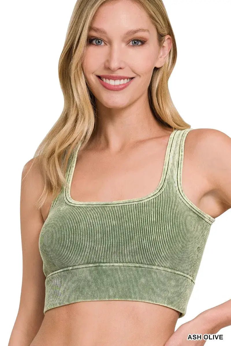 Zenana Washed Ribbed Seamless Square Neck With Bra Pads - Fritsch & Co.