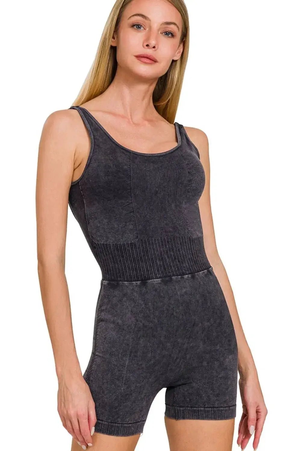 Zenana Washed Sports Romper With Removable Bra Pad - Fritsch & Co.