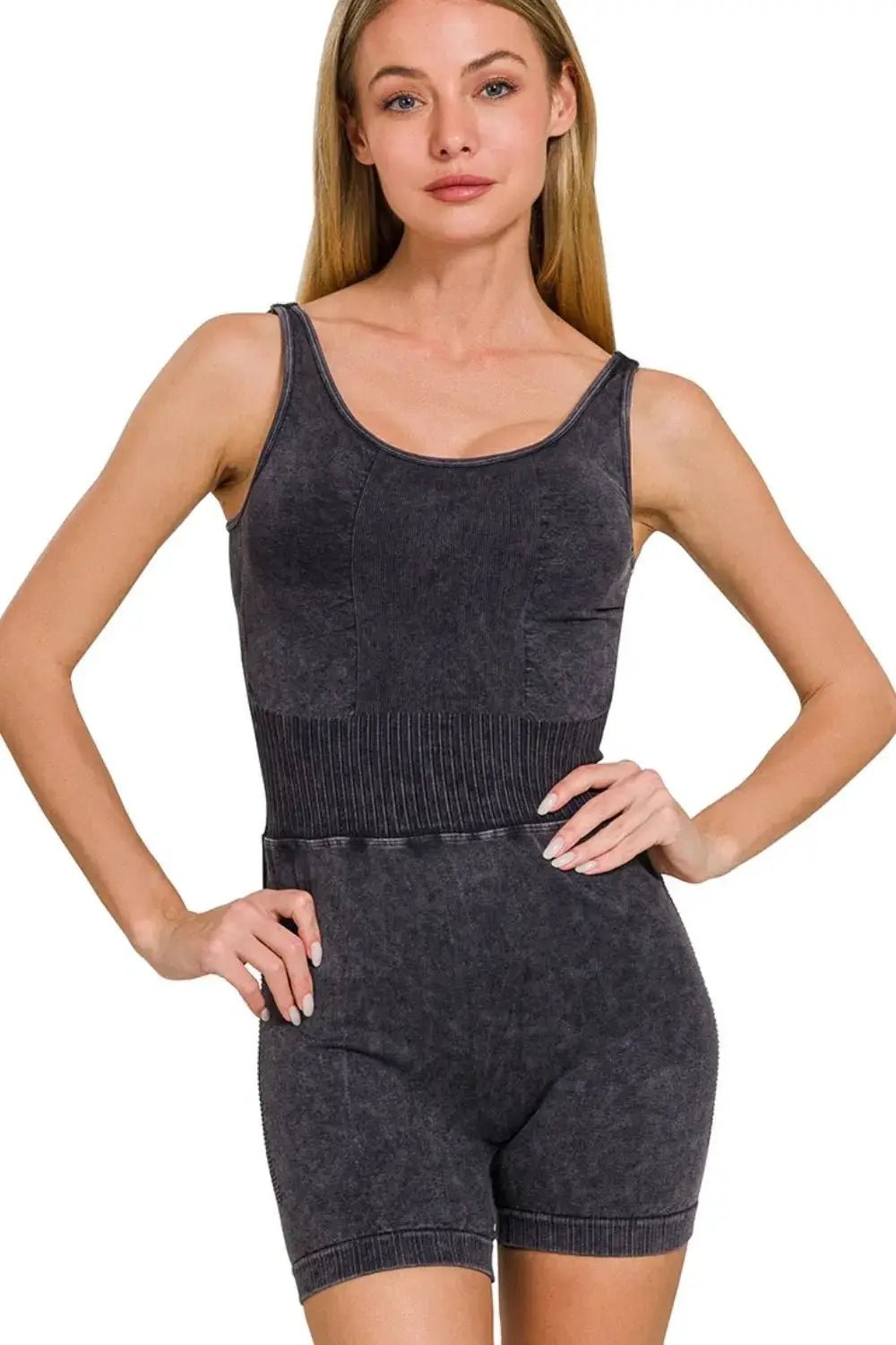 Zenana Washed Sports Romper With Removable Bra Pad - Fritsch & Co.